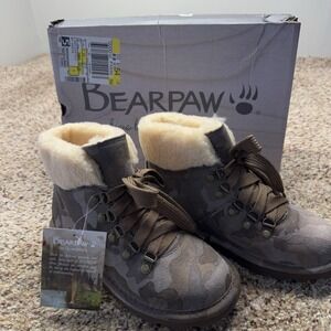 BEARPAW Marta Women's Waterproof Camo Ankle Boots Sz 6 NIB Shearling